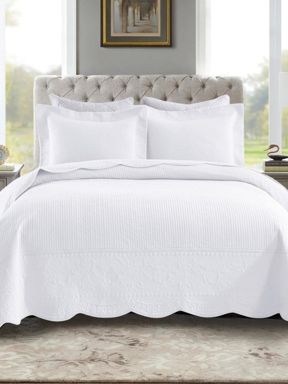 3-Piece 100% Cotton Oversized Bedspread Lightweight Quilt Coverlet Embroidery